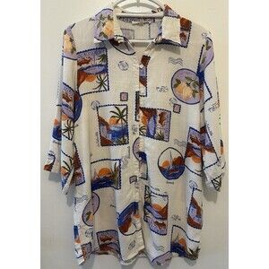 Label of Love La Dolce Vita Citrus Print Linen Rayon Top Shirt Tunic Medium